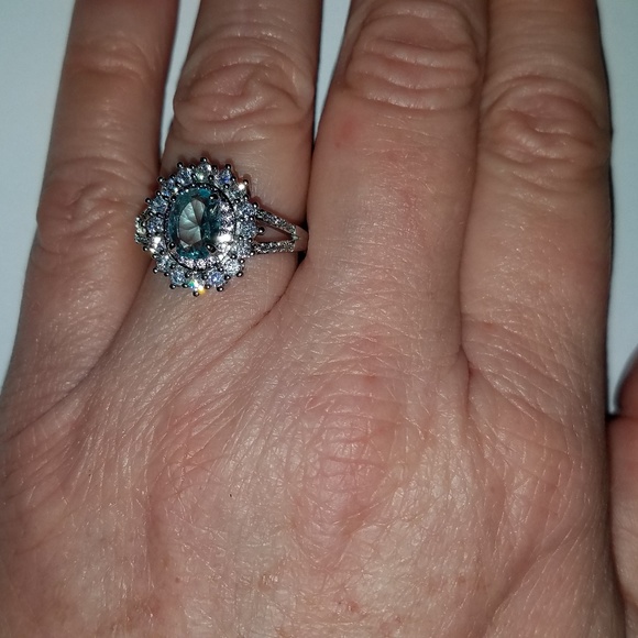 925 Silver Blue Pink White Cubic Zironia Halo Ring - Picture 2 of 7